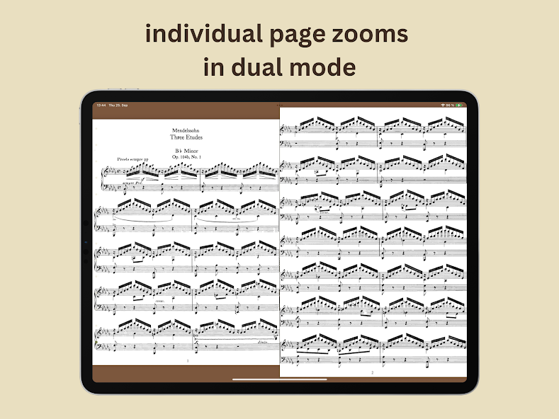 In der Doppelseitenansicht behalten linke und rechte Seite unabhängige Zoomstufen für ein dauerhaft lesbares Layout.